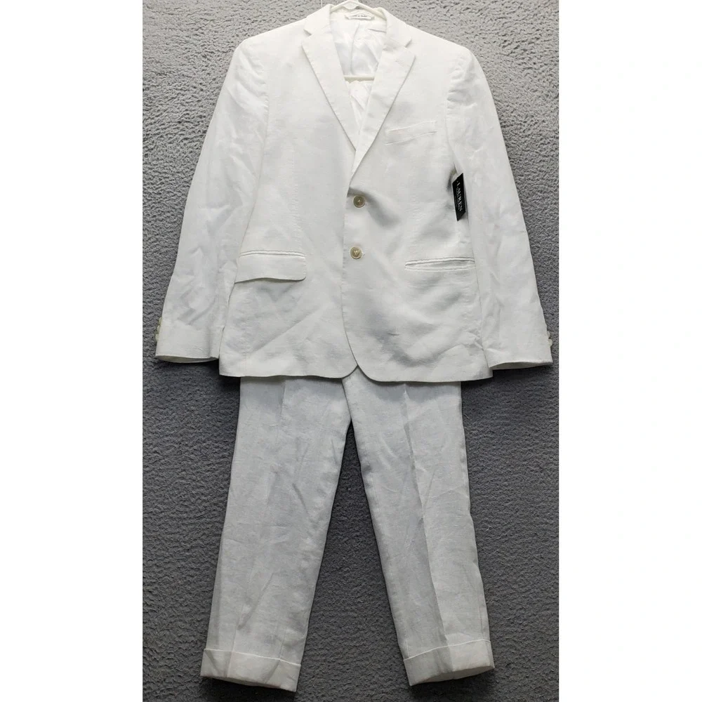 Lauren Ralph Lauren 2 Piece Suit Boys 14R White Linen Single Breasted Classic